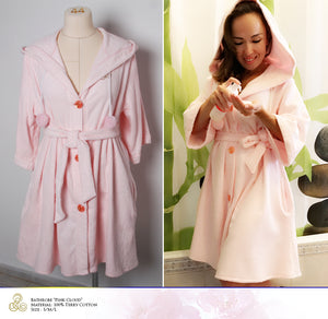 Cotton Terry Bathrobe, Cotton Robe, Bridal Robe, Spa Robe, Bridal Robe, Handmade Bathrobe, Pink Robe, Bathrobe, Robe “Pink Cloud” Size S/M