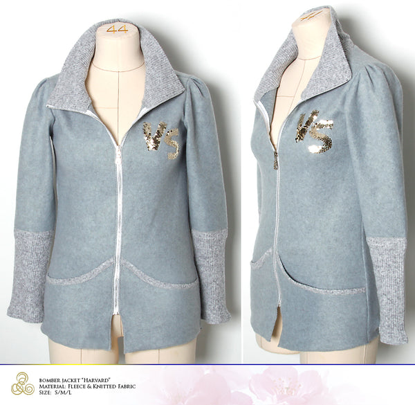Coat, Designer Wear, Winter Style, Bomber Jacket, Handmade, Limited Edition, "Harvard", Winter Fashion, Fleece Jacket Size S