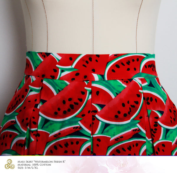 Cotton Skirt, Printed Skirt, Maxi Skirt, Women Skirt, Designer Wear, Handmade Skirt, Long Skirt, Skirt “Watermelon Fresh Y” Size S/M/L