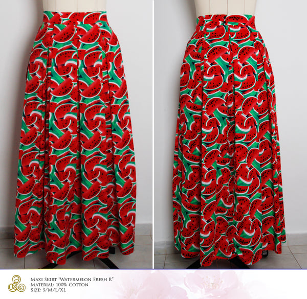 Cotton Skirt, Printed Skirt, Maxi Skirt, Women Skirt, Designer Wear, Handmade Skirt, Long Skirt, Skirt “Watermelon Fresh Y” Size S/M/L