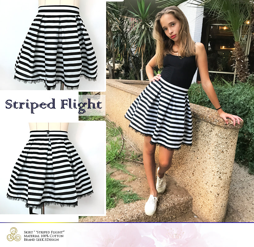 Women Skirt, Striped Skirt, Cotton Skirt, Pattern Skirt, Printed Skirt, Handmade Skirt, Knee Length Skirt, Skirt "Striped Flight" Size S