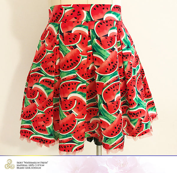 Women Skirt, Cotton Skirt, Pattern Skirt, Printed Skirt, Handmade Skirt, Knee Length Skirt, Party Skirt, “Watermelon Fresh R”  Size S/M/L