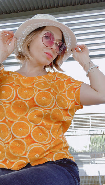 Blouse “Orange Youth” Cotton Top, Orange Blouse, Print Top, Women Top, Summer Blouse