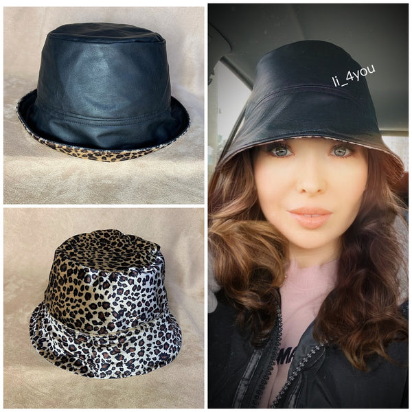 Women Hat, Designer Hat, Hat, Street Hat, Leopard Hat, Double Sided Hat. Eco Leather Hat